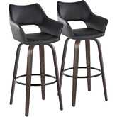 Mustang 30" Swivel Bar Stool Walnut Glazed Wood & Black Leatherette with Black Footrest (Set of 2)